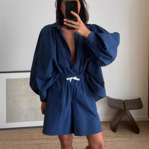 Woman casual outfit combined with loose blouse and shorts Amarae