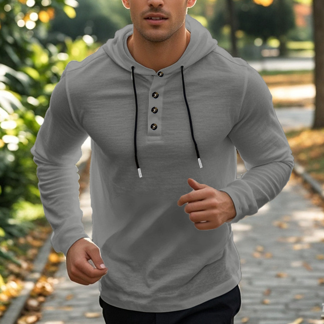Men's sporty hoodie t-shirt with button placket Amarae