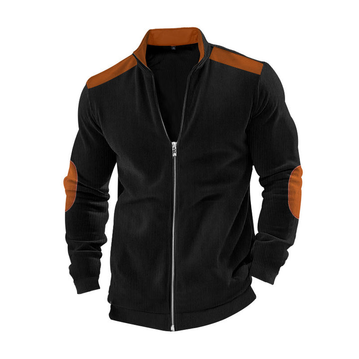 Sporty knitted jacket for men with contrasting leather applications Lune London