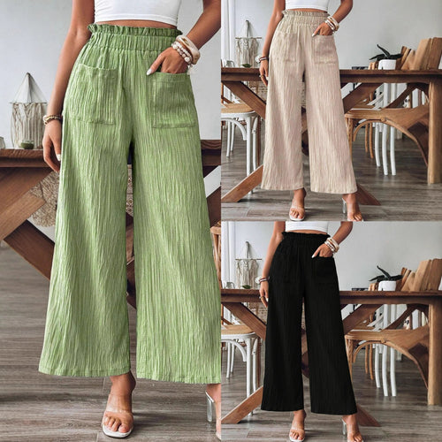 Loose linen pants for women with elastic waist and practical pockets Amarae