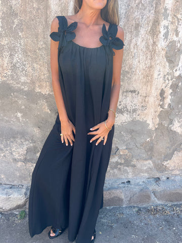 Fluid maxi dress for women with decorative ties at the shoulders Lune London