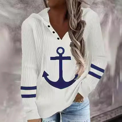 Women's casual sweatshirt with chic and stylish anchor marine design