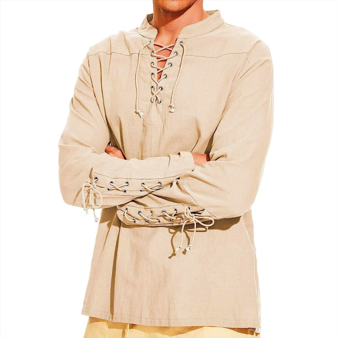 Men's long sleeve linen shirt with a modern lace-up design Lune London