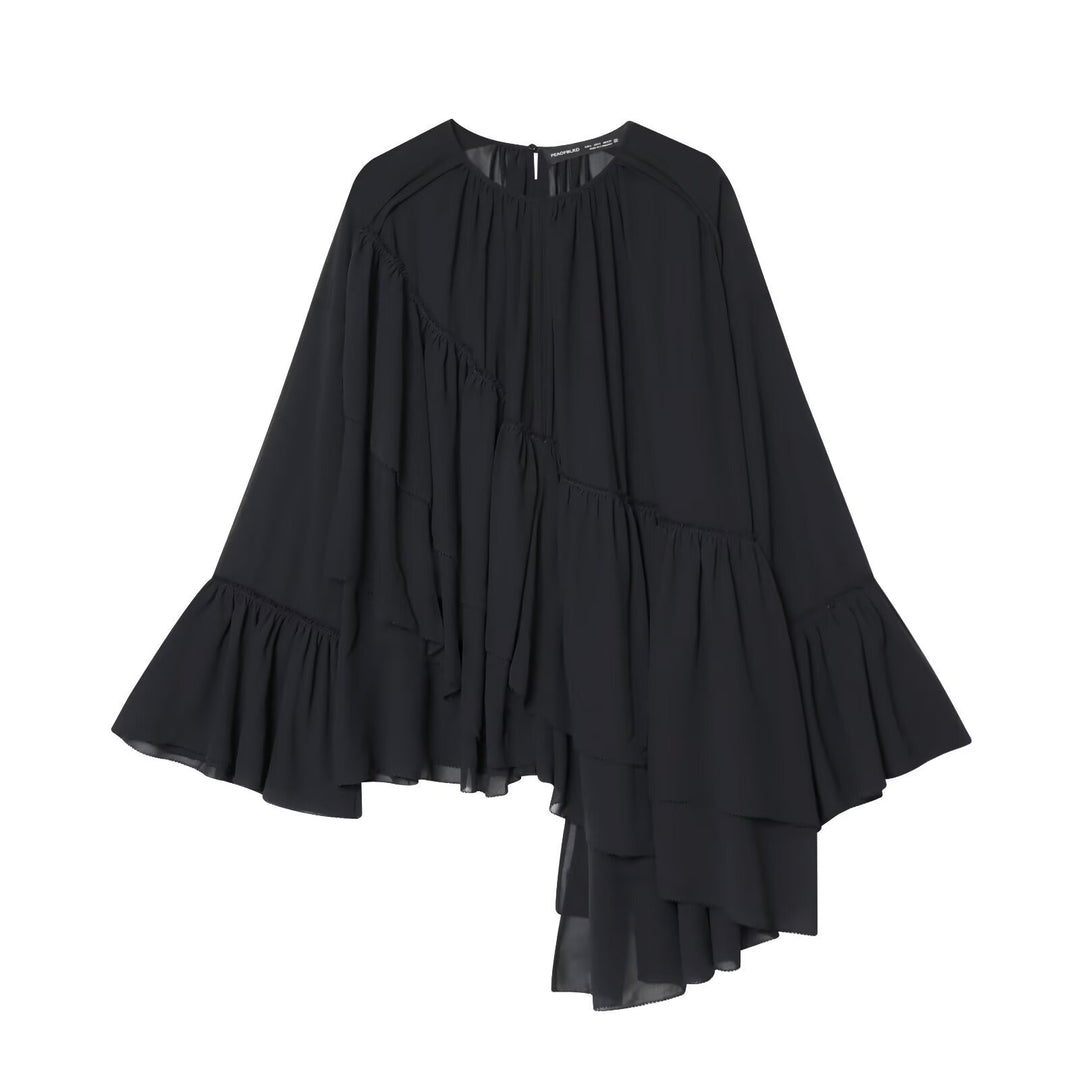 Women's asymmetrical ruffle tunic with gathers Amarae