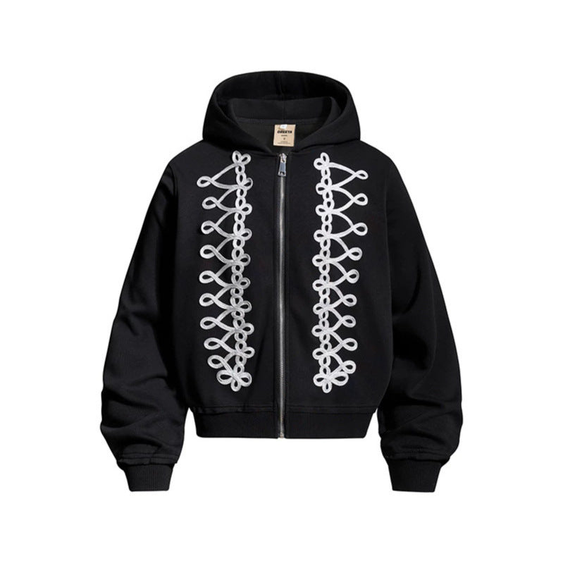 Women's hoodie sweatshirt jacket with decorative frogging embroidery and full-length zipper Amarae