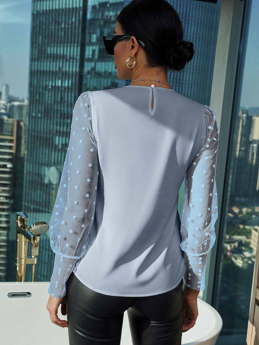 Ladies' blouse with transparent puff sleeves and polka dots Lune London