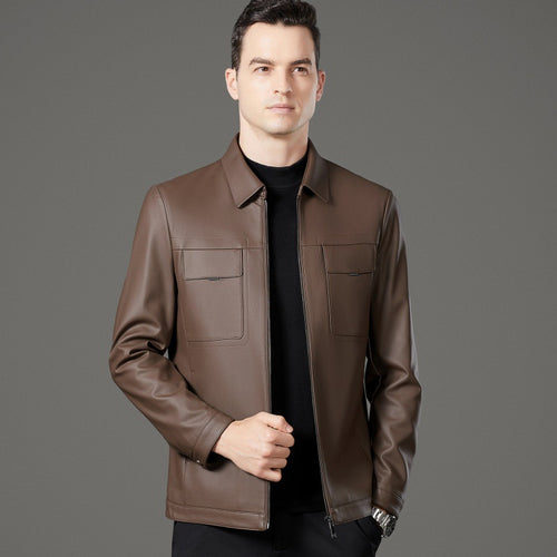 Elegant synthetic leather jacket for men with practical pockets Amarae