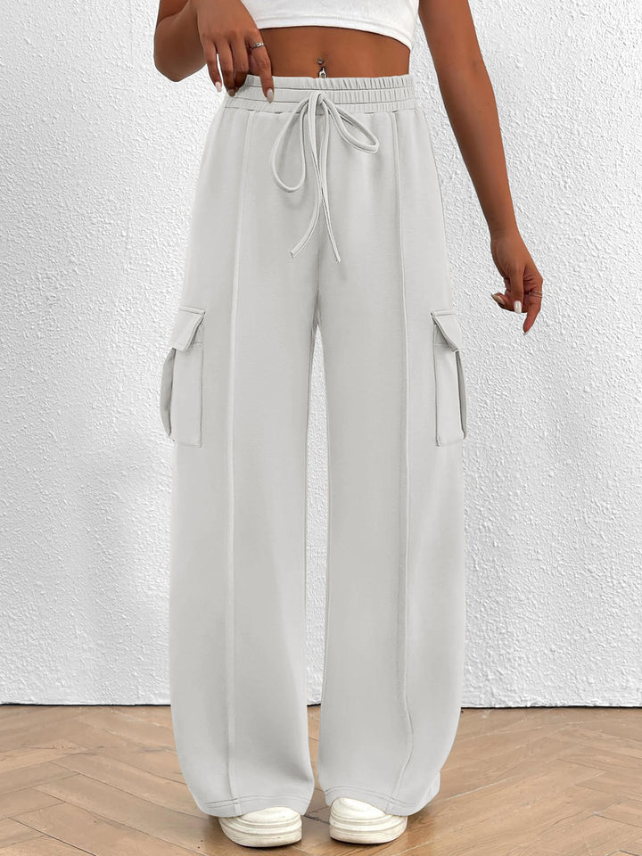 Wide cargo pants for women with elastic waist and practical pockets Lune London
