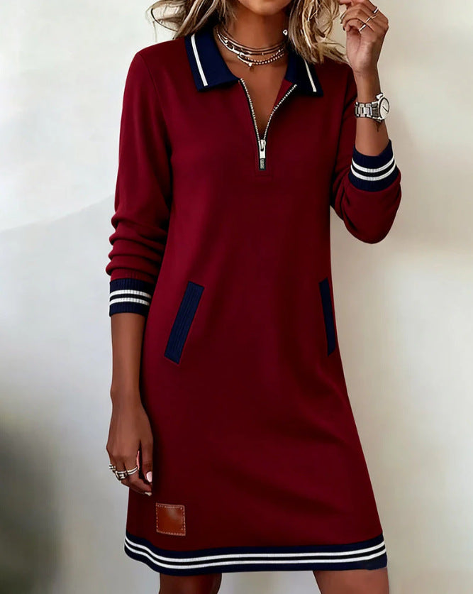 Robe polo dame au look sportif avec fermeture éclair décorative et poches latérales Chic & Stil