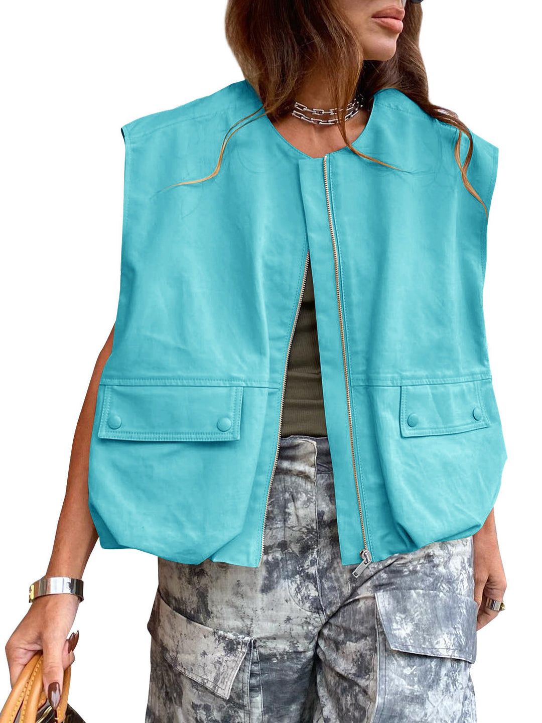 Women's Stylish Utility Vest with Zipper Lune London
