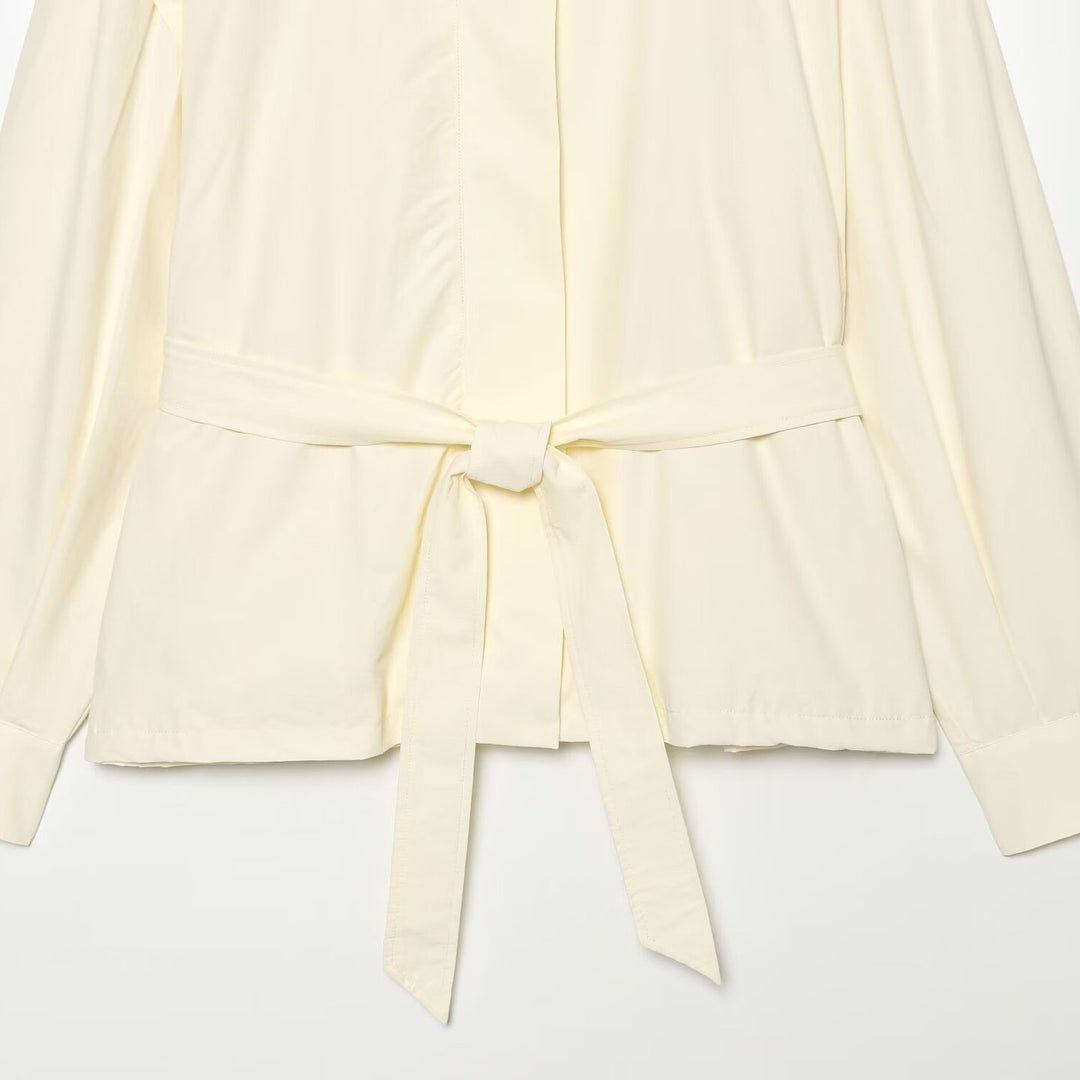 Women Lightweight Tailored Jacket with Stand Collar, Tied Belt and Cape Sleeve Detail Amarae