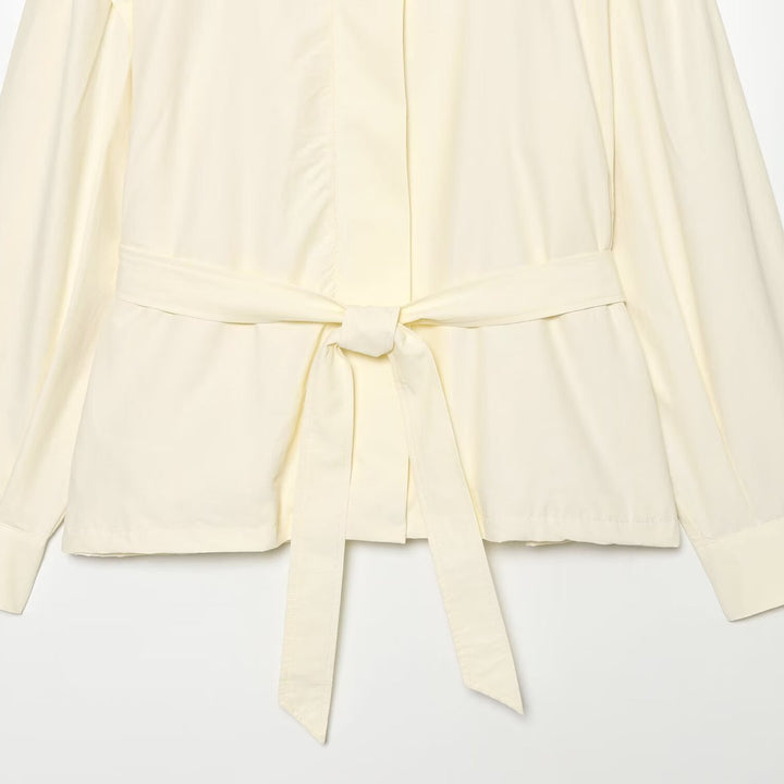 Women Lightweight Tailored Jacket with Stand Collar, Tied Belt and Cape Sleeve Detail Amarae