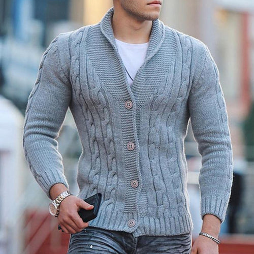 Men's knitted jacket with a unique cable pattern and a trendy shawl collar Amarae