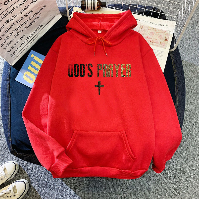 Women's hooded sweatshirt with unique lettering and cross design Chic & Stil
