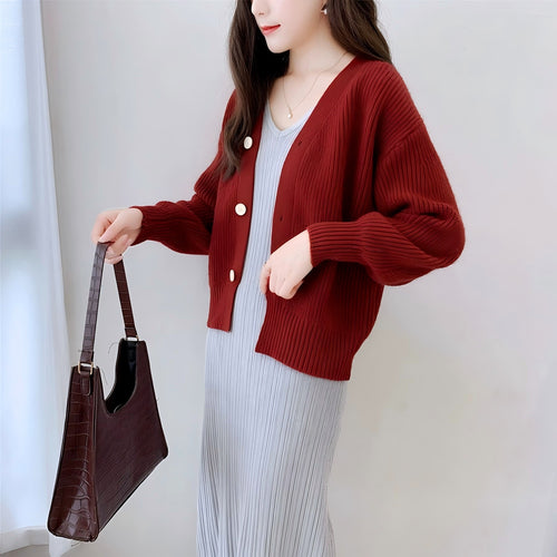 Women casual cardigan with V-neck and large buttons Amarae