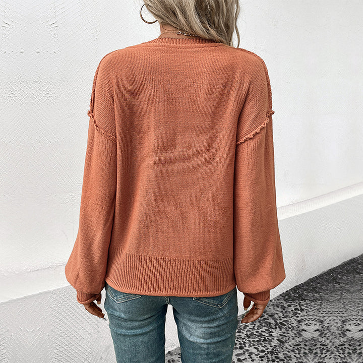Pull femme décontracté avec décolleté en V et manches bouffantes Lune London