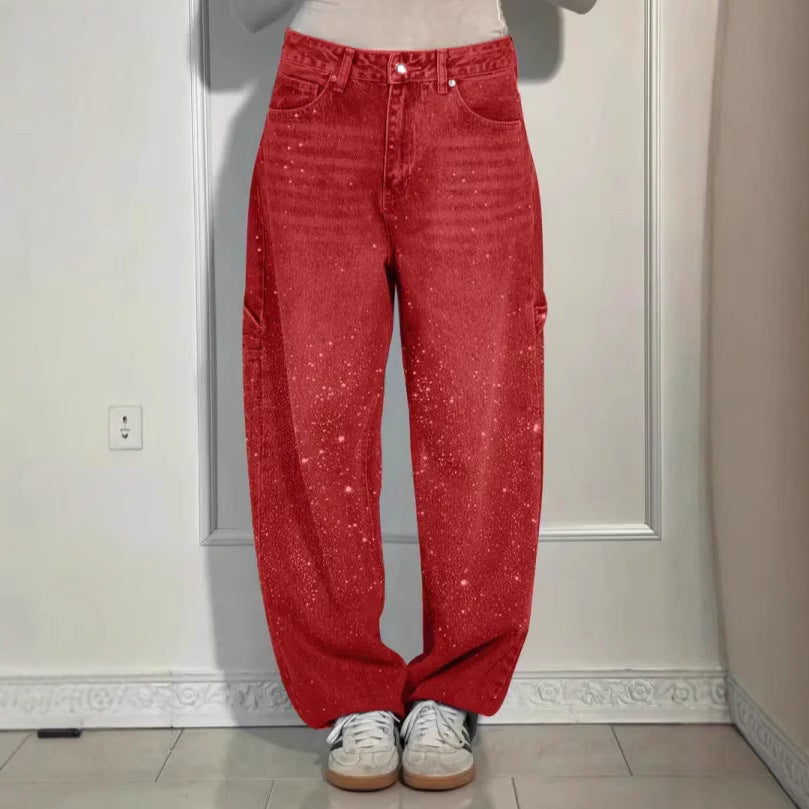 Ladies Oversized Cargo Jeans with Shimmering Detail Lune London