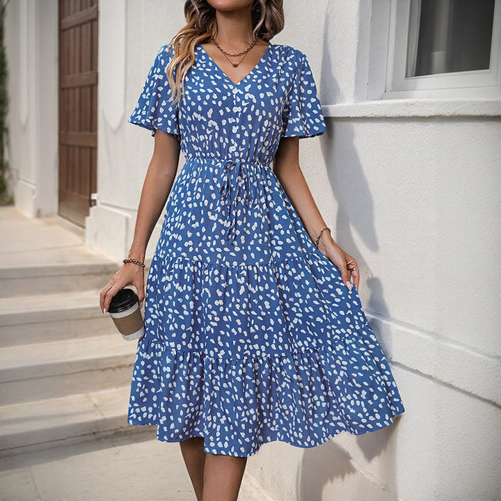Layered V-neck dress for women with belt Lune London