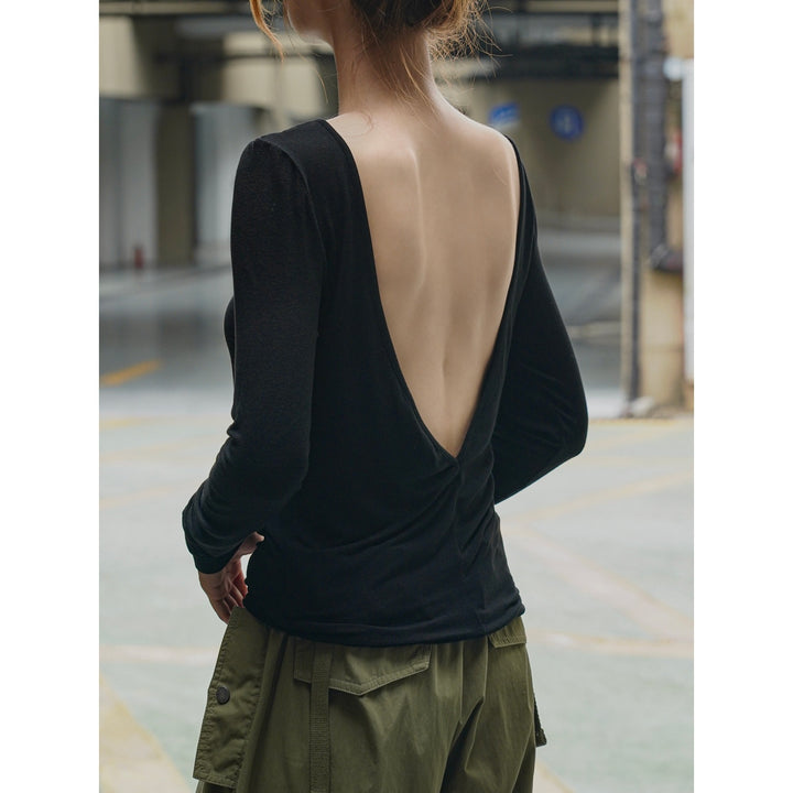 Women's Fitted Long Sleeve Shirt with Wide Boat Neck and Fine Jersey