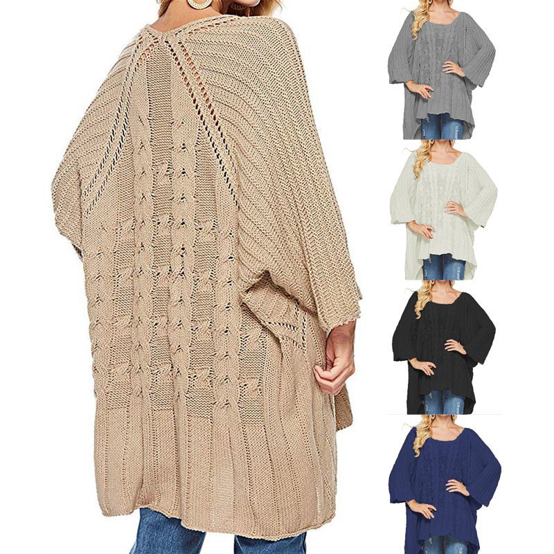 Woman Large knit sweater with asymmetrical cut and casual chic style