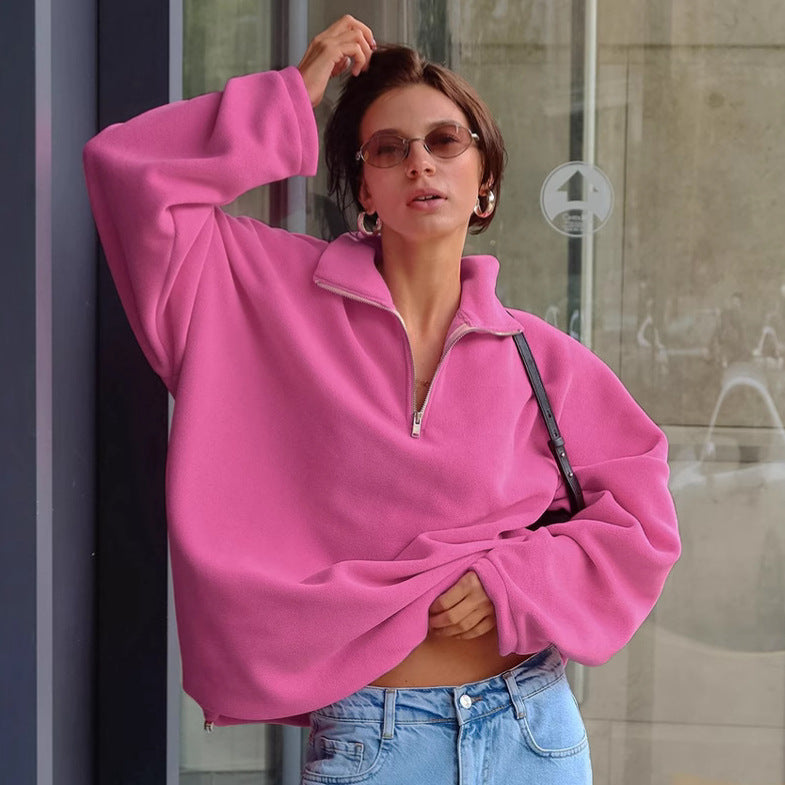 Oversized fleece pullover for women with half-zip and relaxed fit Lune London