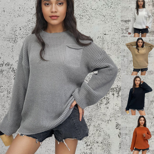 Ladies Large knitted sweater with a modern rib pattern and raglan sleeves Amarae