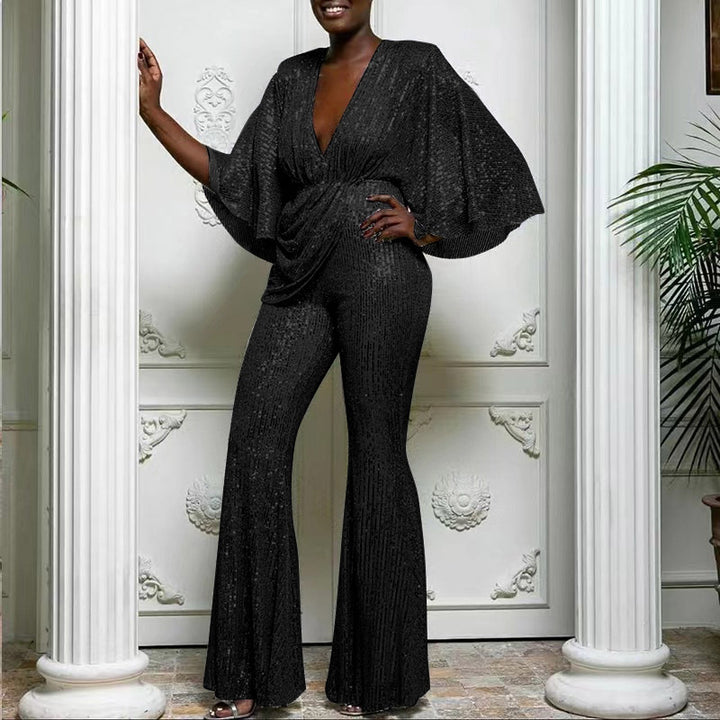 Women Glamorous Jumpsuit with Sparkling Sequins and Wide Leg Lune London