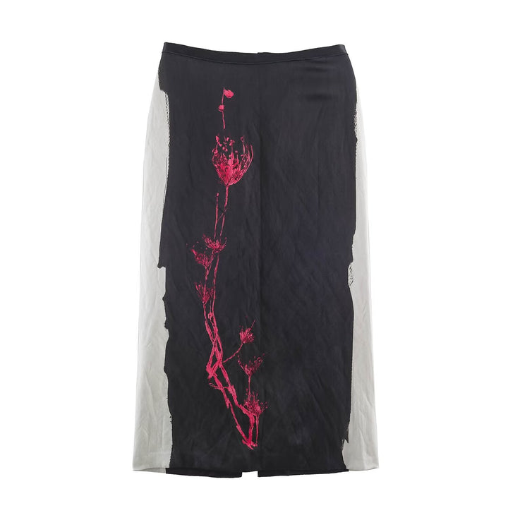 Ladies Custom-Made Midi Skirt with Side Contrast Panels and Floral Digital Print Element Amarae