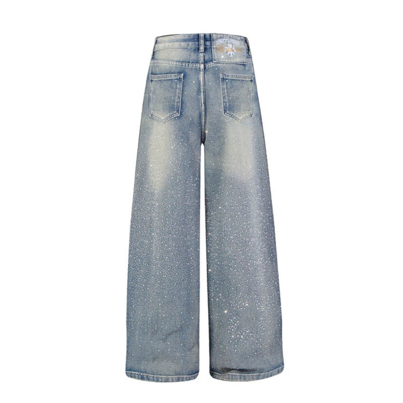 Women wide high-cut palazzo jeans with glitter effect and vintage wash Amarae