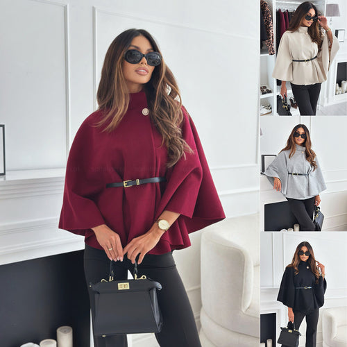 Women's cape coat with a stylish belt and an elegant structure Amarae
