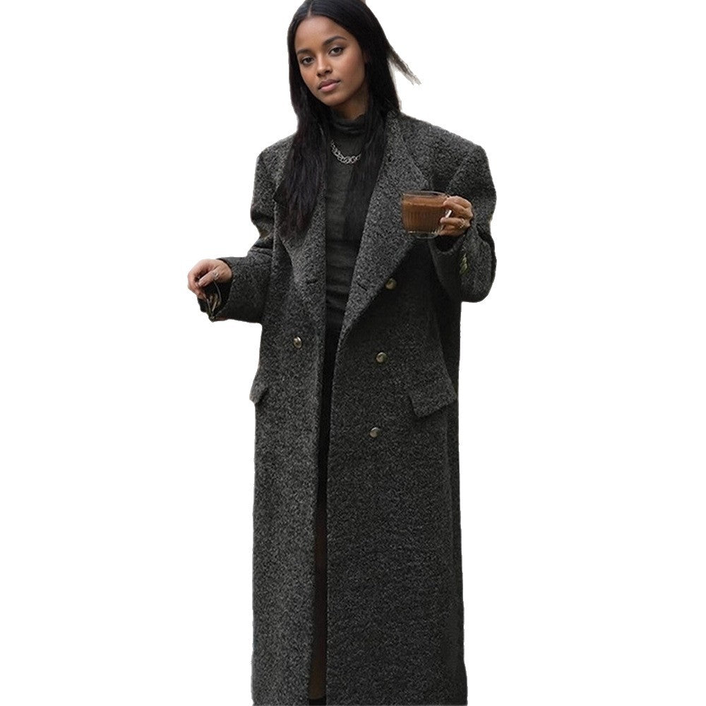 Women Maxi Long Oversize Wool Blend Coat Double-Breasted with Boxy Silhouette and Patch Pockets Amarae