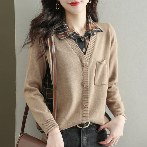 Knit jacket for women with V-neck and practical chest pocket Amarae