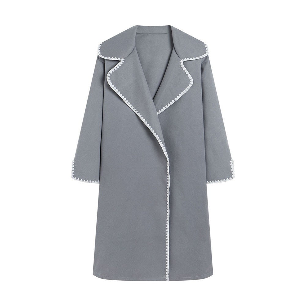 Amarae | Windbreaker - Wool texture - Plus size fit - Open front - Embroidered lapel