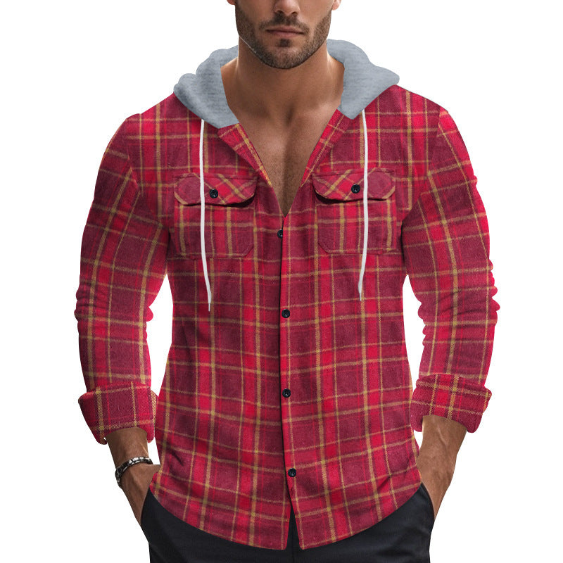 Men's plaid casual shirt with removable hood Lune London