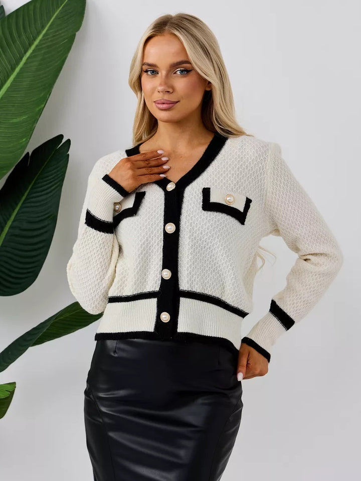 Knitted women's jacket with button details and contrasting finishes Lune London