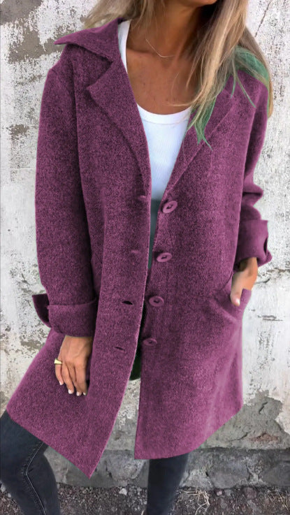 Amarae | Coat - Mid-length - Loose Fit - Wool Look - Single-breasted with Lapels