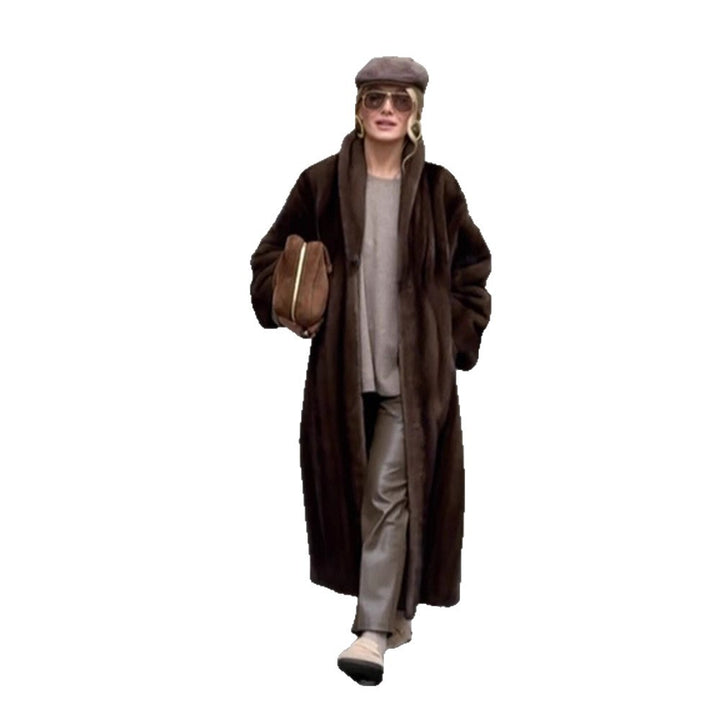 Women Long Faux Fur Coat with Stand-Up Collar and Oversized Fit Amarae
