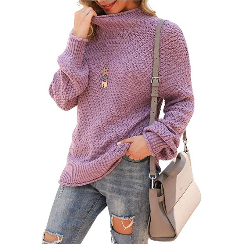 Pull en tricot pour femmes avec col montant et aspect texturé Chic & Stil