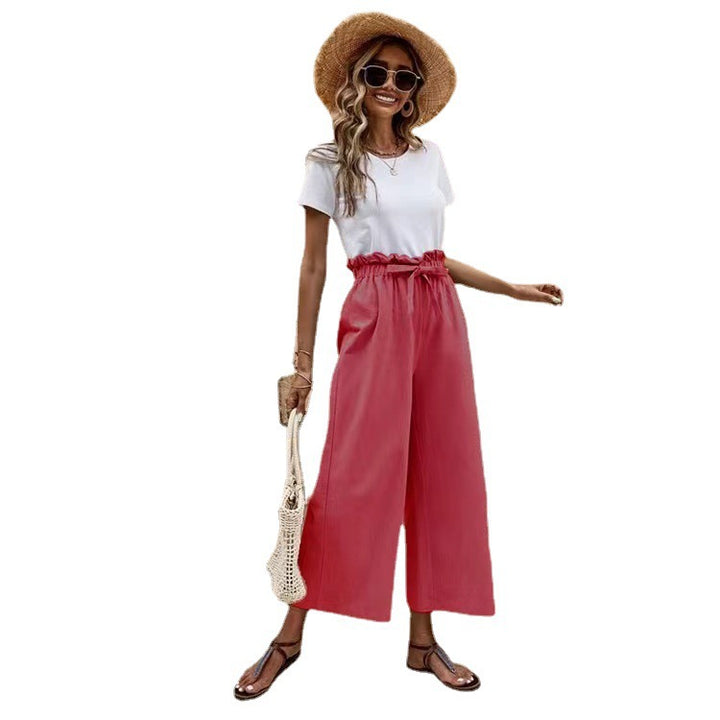 Ladies Elegant Culotte Pants with Chic Elastic Waist