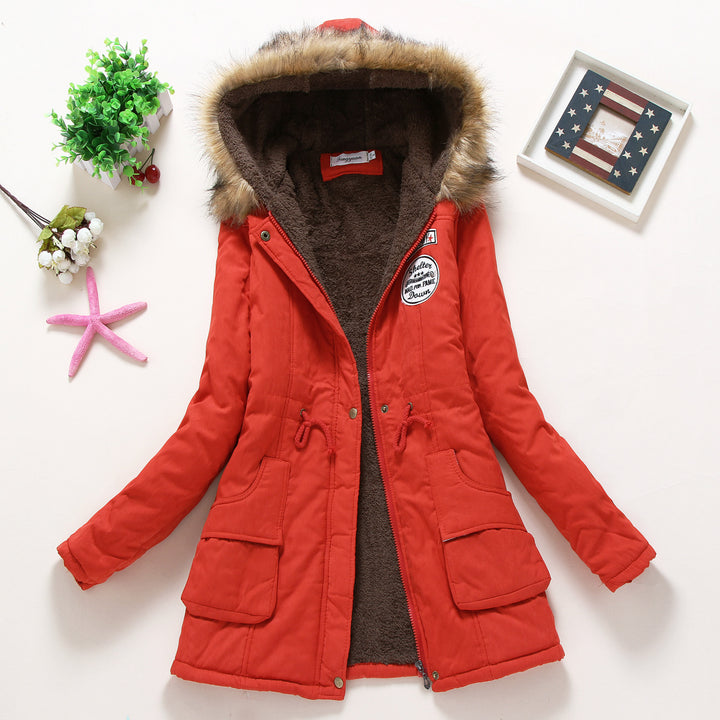 Ladies quilted parka jacket with hood and faux fur lining Lune London