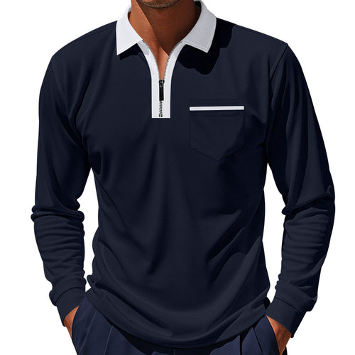 Men's trendy long sleeve polo with zip and chest pocket Amarae