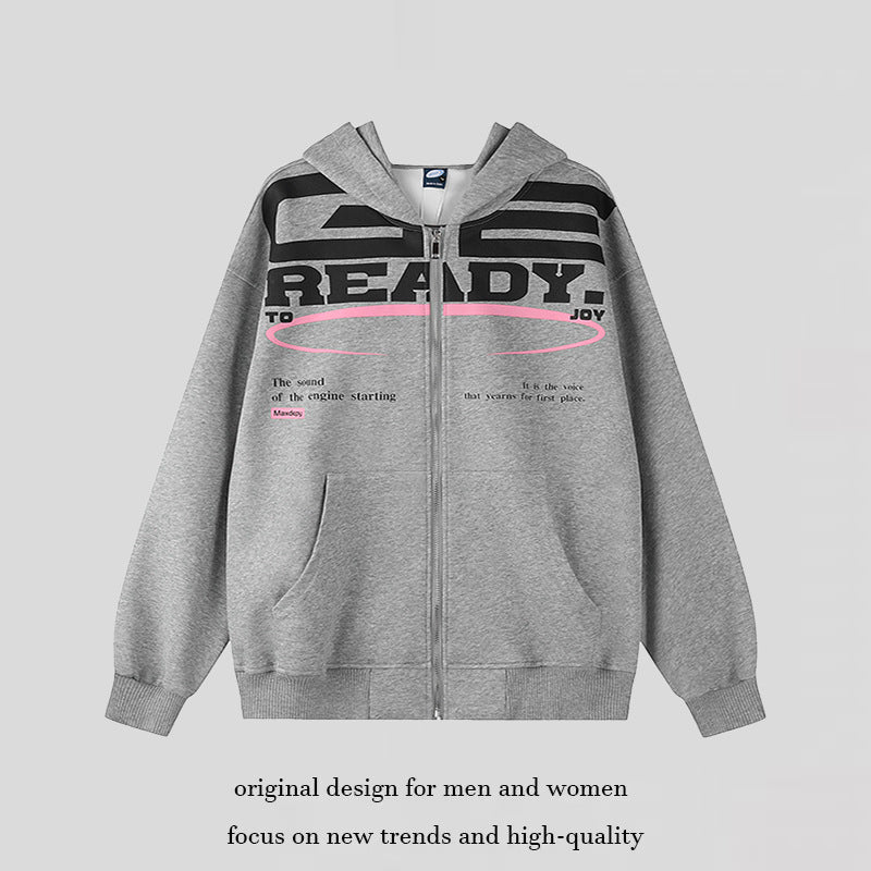 Women's hooded sweatshirt jacket with full zip, oversized cut and statement front print Amarae