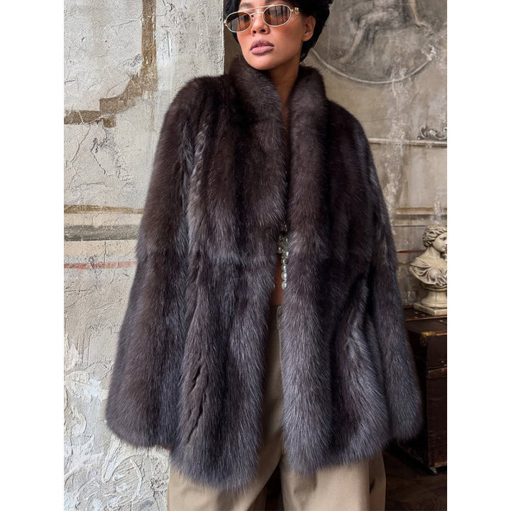 Women's Luxurious Oversized Fur Jacket with Wide Shawl Collar and Voluminous Silhouette Amarae