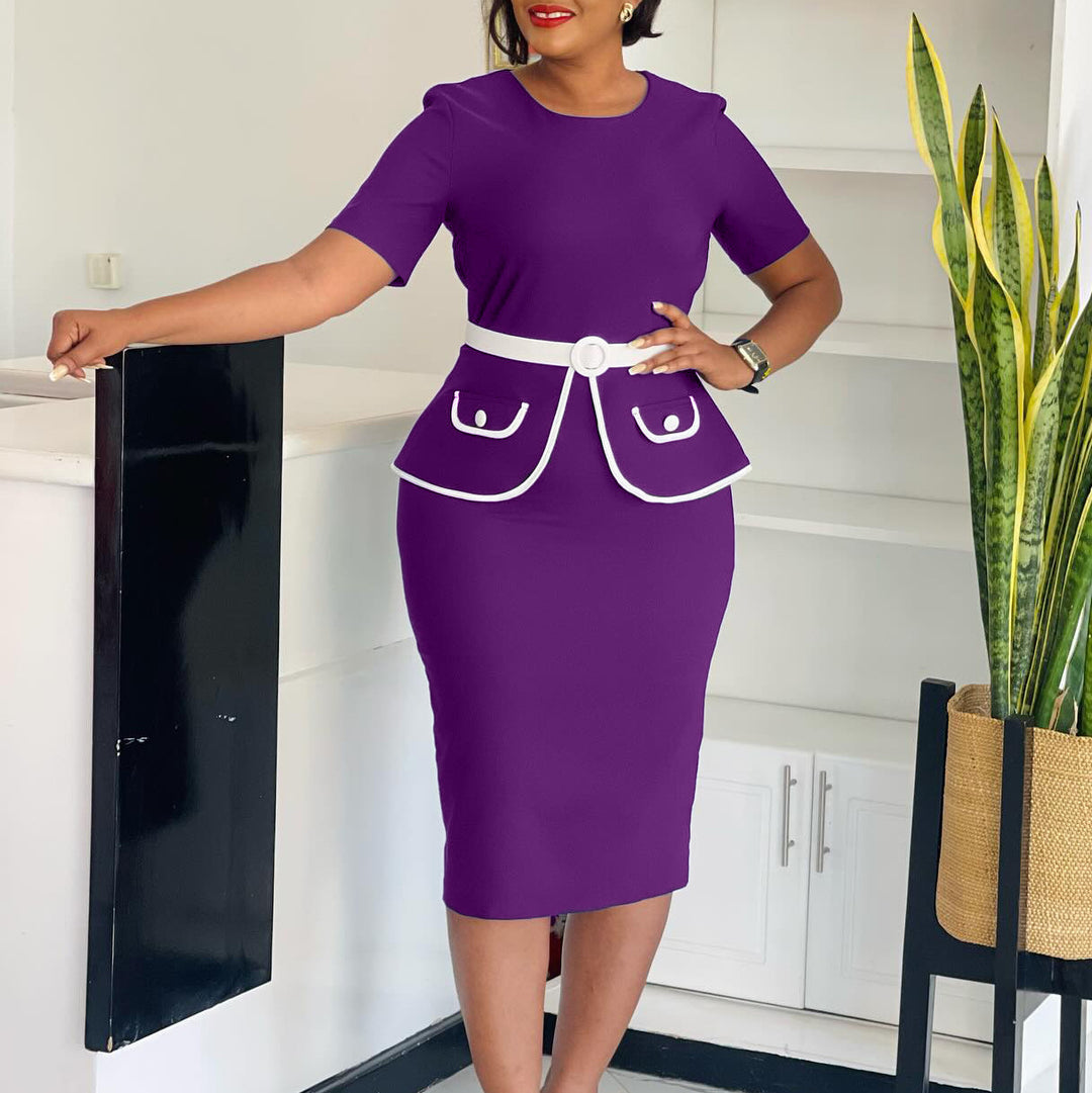 Women Elegant fitted dress with sparkling pocket application and wide belt Lune London