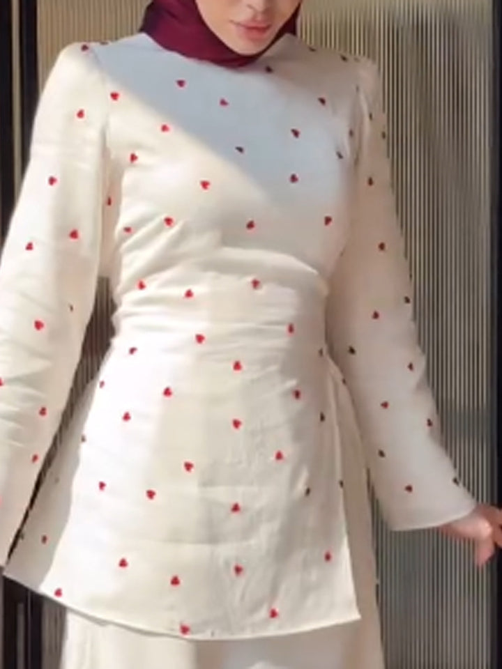 Women Delicate Heart Tunic Top with Side Waist Tie and Extended Silhouette Amarae