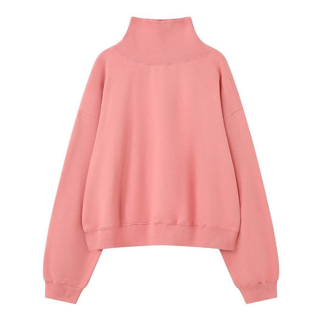 Women's Boxy Roll Neck Sweatshirt with Extended Collar and Dropped Shoulder Amarae