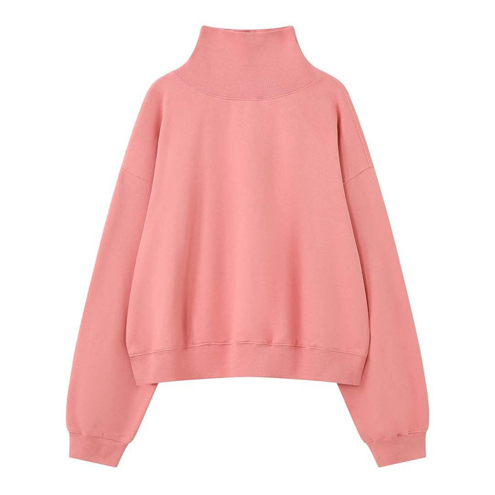Women's Boxy Roll Neck Sweatshirt with Extended Collar and Dropped Shoulder Amarae