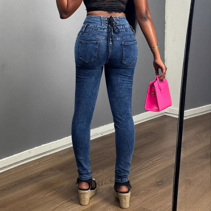 Women's high-waisted skinny jeans with triple button waistband and shaping fit Amarae