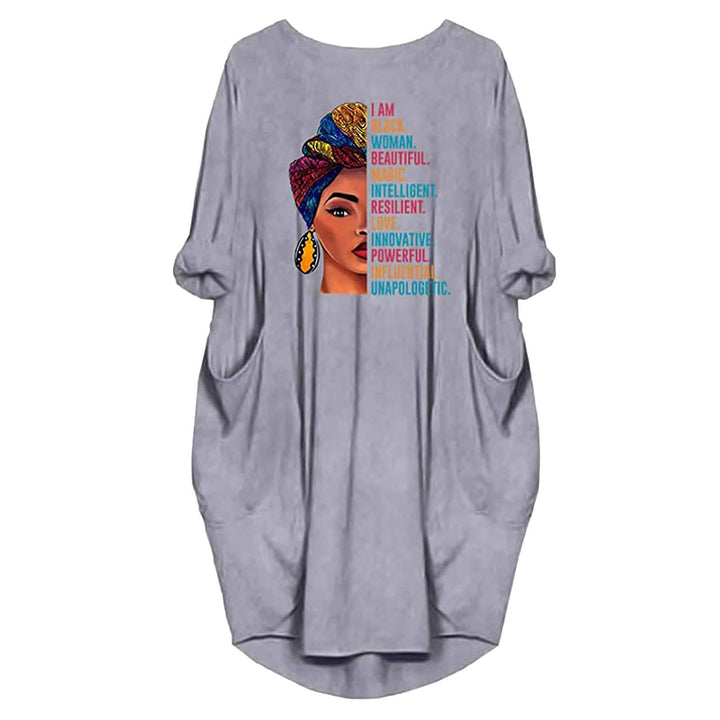 Dress for women with a casual cut and a creative pattern and practical pockets Lune London