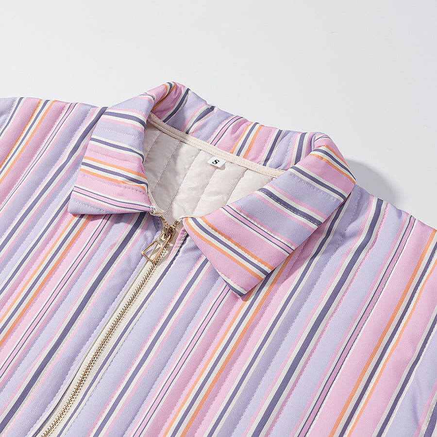 Striped transitional jacket for ladies with high collar and practical pockets Lune London